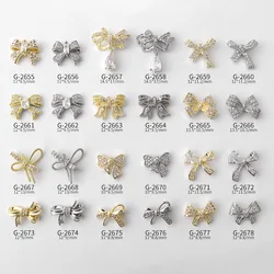 3PCS Luxury Sparkle Zircon 3D Bowknot Crystal Drop Pendant Bow Alloy Nail Art Rhinestones Jewelry Decorations Manicure Ornaments