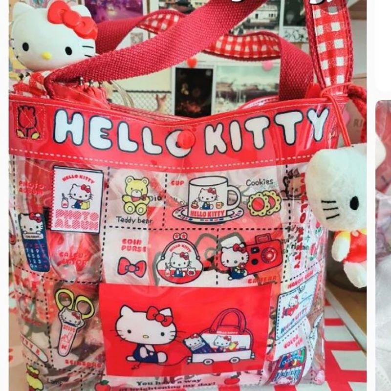 Anima Kawaii Miniso Sanrio Hello Kitty Large Capacity Handbag Cute Toys Cartoon Waterproof Portable Shopping Bag Girls Gifts