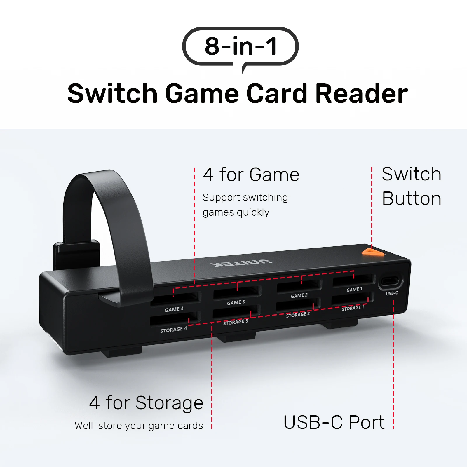 Imagem -02 - Unitek Switch Game Card Reader com Controle Remoto sem Fio para Nintendo Switch Oled Game Cards Switcher Docking Station