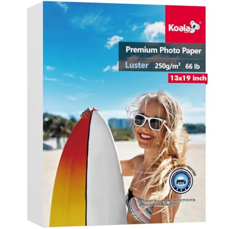 

Фотобумага Koala Premium 13x19 дюймов, глянцевая, для струйных принтеров, водостойкая, мягкий глянец, 66 фунтов, 50 листов