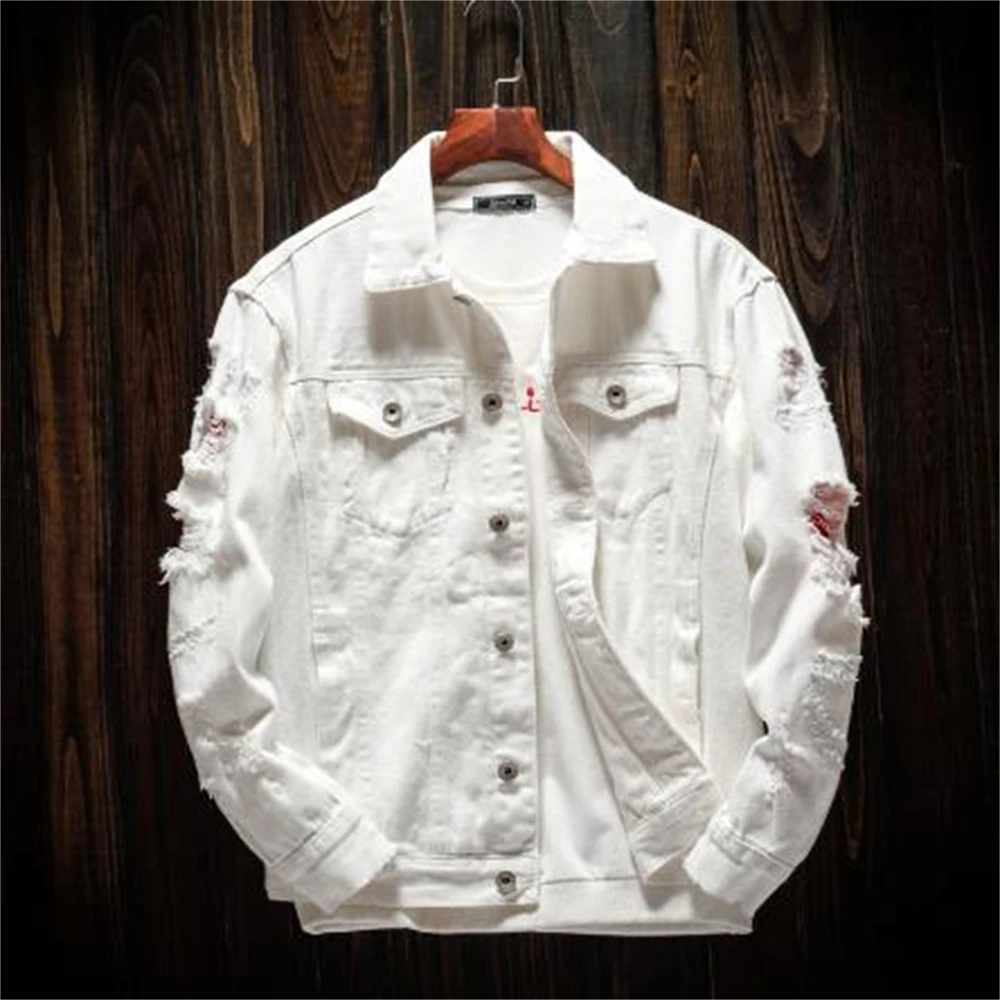 2024 Mens Jacket Slim Fit Punk Style Hip Hop Denim Coat Couple Streetwear Hole Jackets Newly Autumn Denim Outerwear Fashion Tops