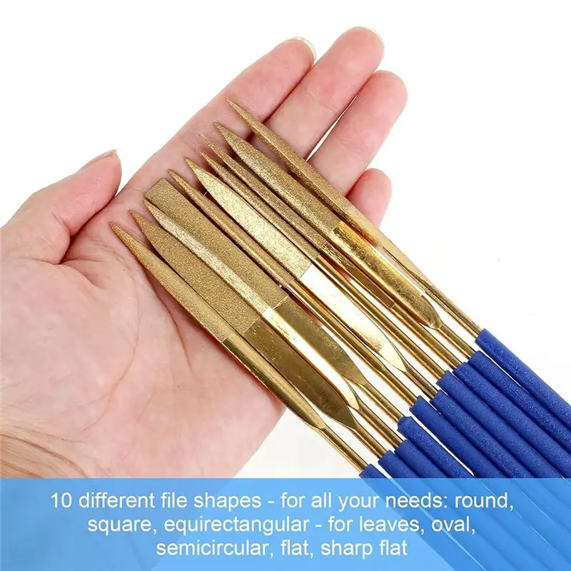 [NEWA08R】 10 Pcs Needle File Set, Wooden Handles With Brass Collet Chuck, Balance Shock Absorbing Wood Handle File