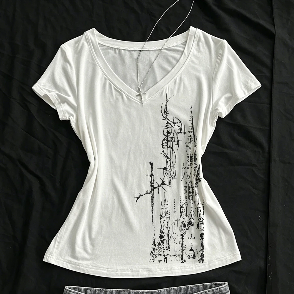 Japanese Y2k Top for Women 90s Vintage Clothes Woman T-shirts T-shirt Gothic Emo Female Clothing Women's Cropped Goth Kpop Tops