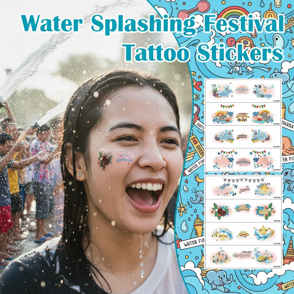 Waterproof Summer Festival 2026 New Style Water Splashing Tattoo Patch Cute Small Female Clavicle Makeup Long-lasting Face Patch