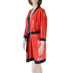 Sexy Women Men Latex Robe Loose Coat Night-robe  Rubber Dressing-gown  Handmade Clothing S-LD314