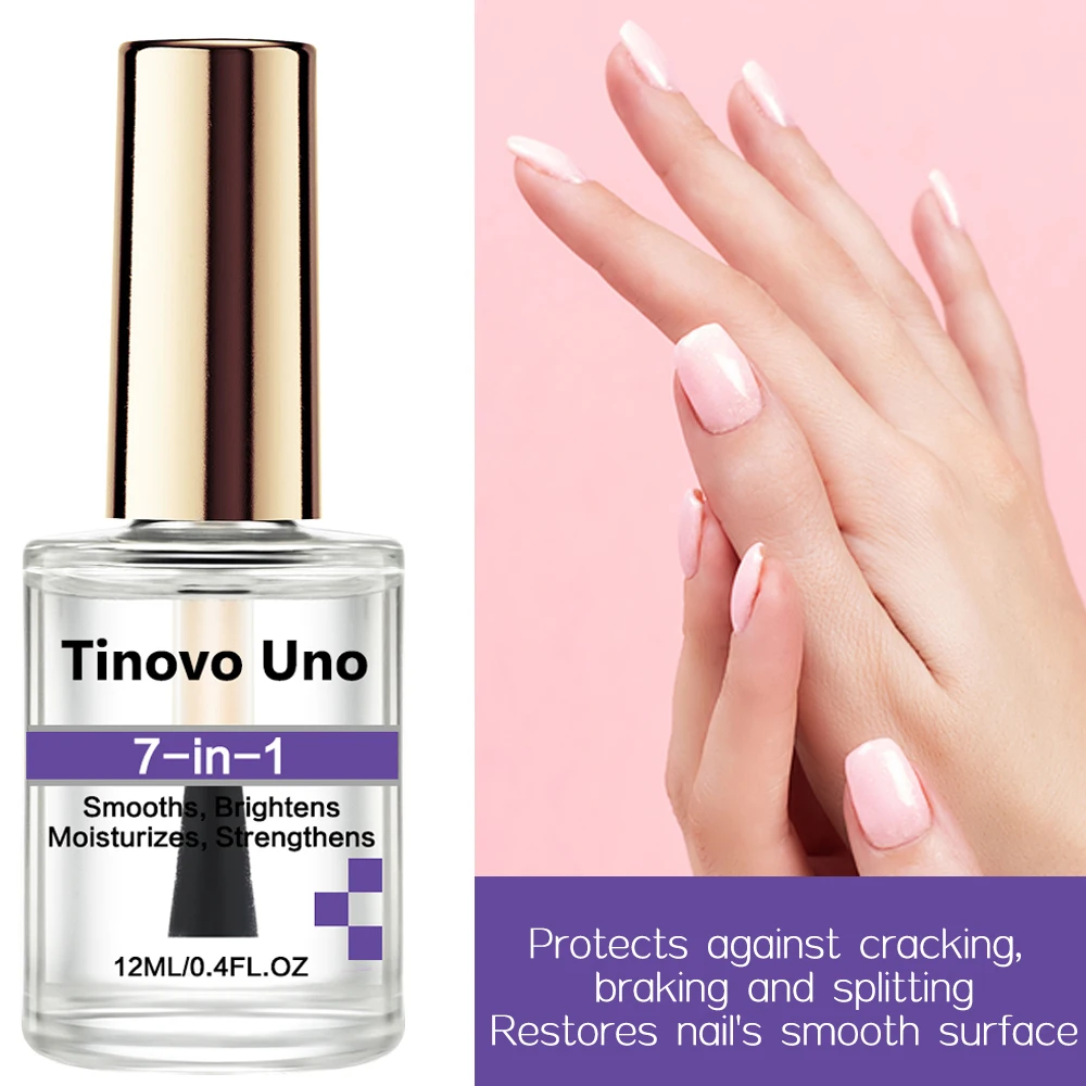 Tinovo Uno Nail Treatment Strengthener, Super Brilho Natural Seco, Suaviza, Acabamento Reparador, Acabamento Cuidado, 12ml, 7 em 1