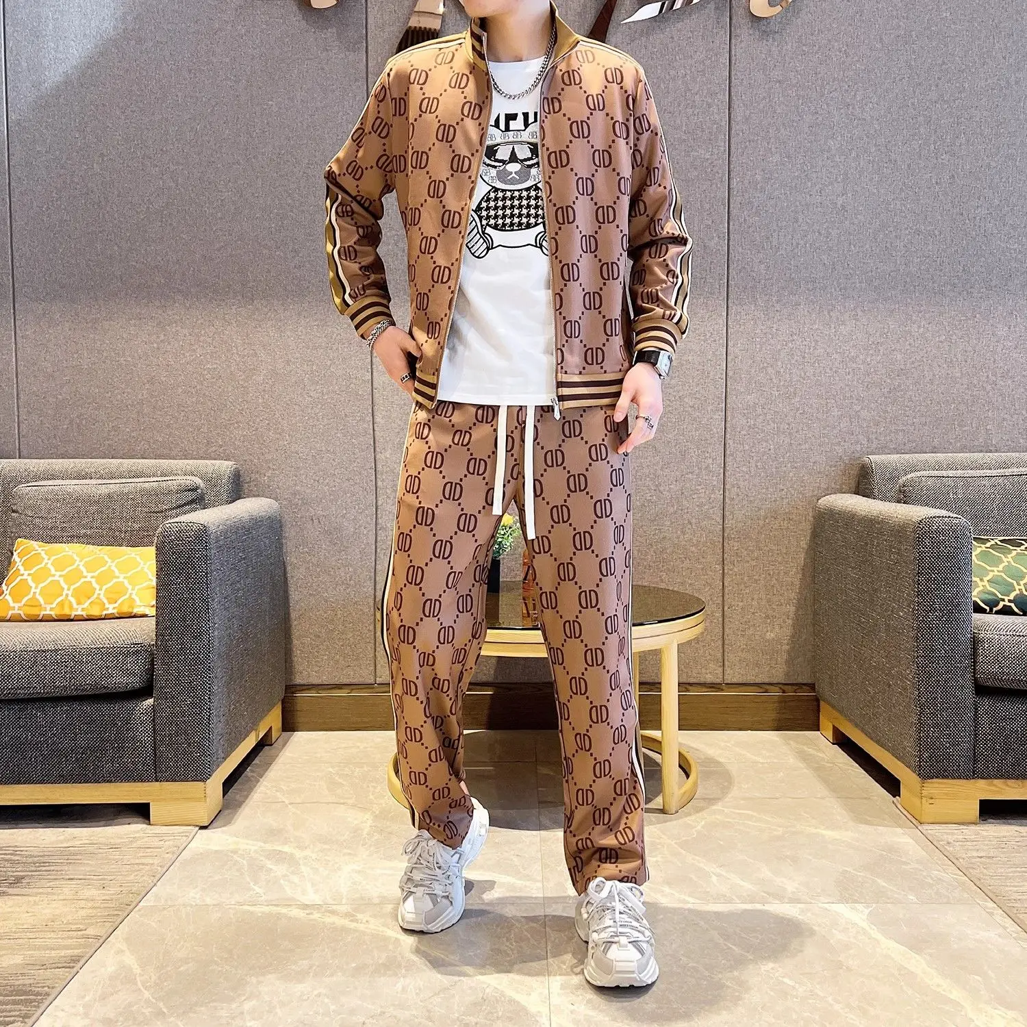 Spring and autumn new fashion long-sleeved cardigan top straight trousers with two-piece comfortable sports suit