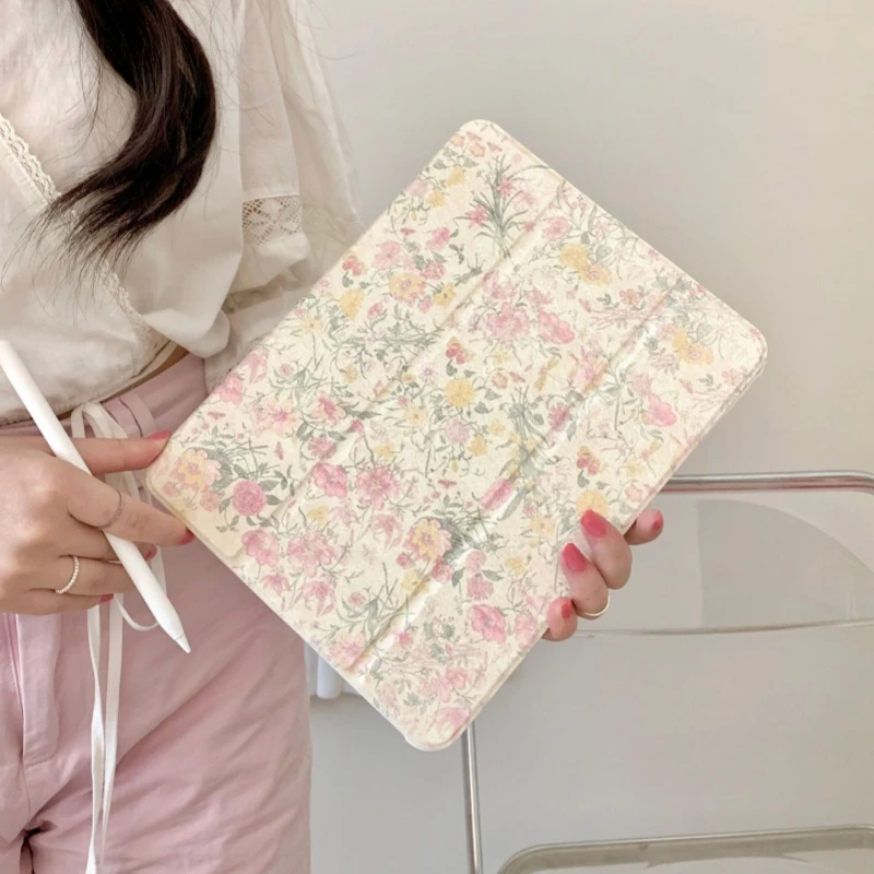 OilPainting Flower Tablet Case For iPad6 5 Mini6 Pro2022 10th 2021 2020 2019 Air 2024 5 4 3 3Folds Kickstand Smart Cover PenSlot