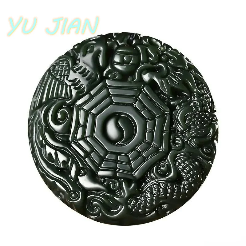 

Natural Hetian Jade Hand Carved Bagua Dark Green Pendant Necklace Exquisite Jewelry Fashion Men And Women With Chain Gift