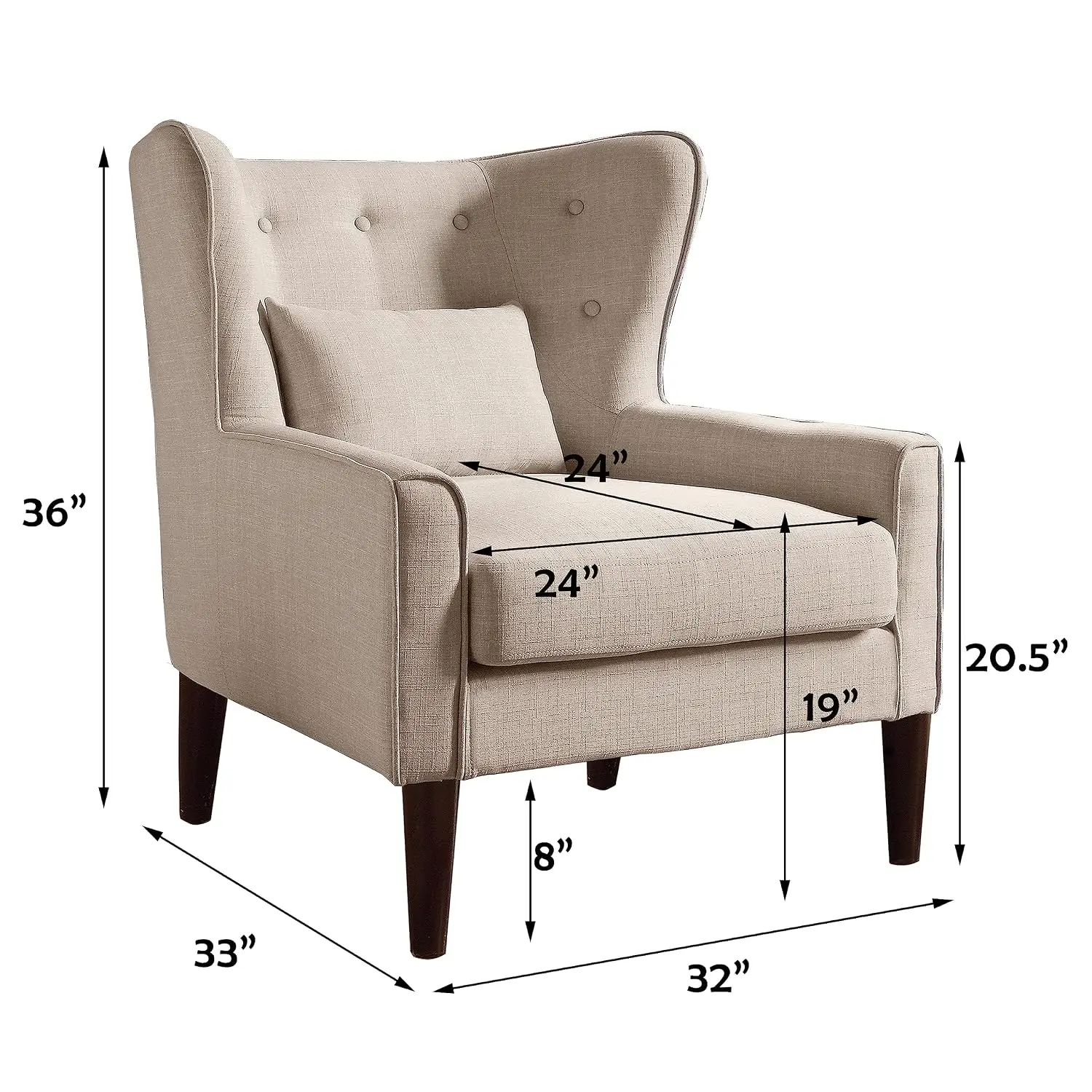 Wingback Accent Chair with Footrest, Small Upholstered Armchair for Living Room & Bedroom, Beige, Customized