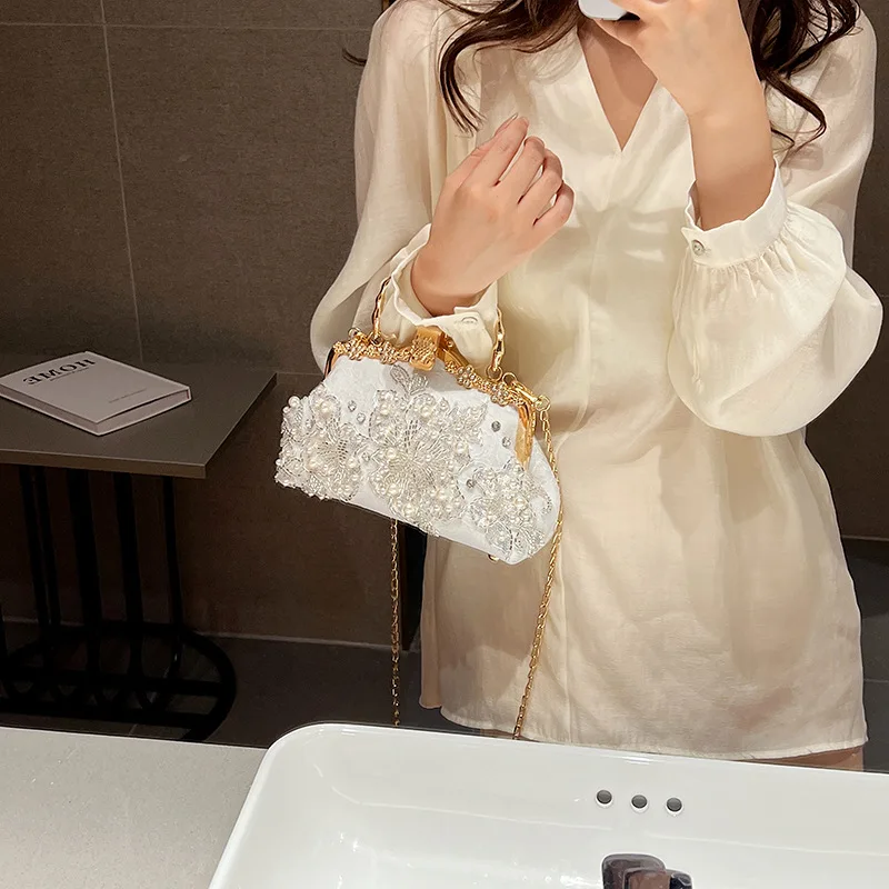 خمر حقيبة الزفاف الموضة الزهور الماس مقبض علوي قفل أكياس سلسلة المرأة الكتف حقيبة كروسبودي حقائب اليد النسائية المحافظ #3