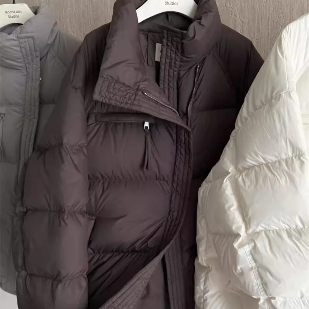 軽量ダウンジャケット レディース ストリートファッション 防寒 パファージャケット 2025年新作 秋冬 スタンドカラー ジップアップ 多機能 ダックダウンコート 女性用