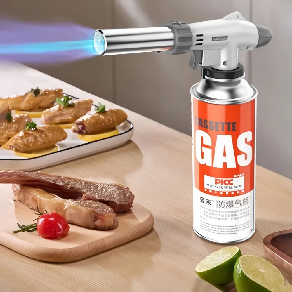 Pistola de llama ajustable, soplete para cocinar, autólisis, Gas butano, quemador de soldadura invertido, soplete de Gas de llama para barbacoa, cocina de Camping