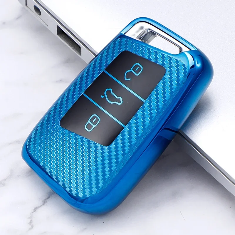 

Чехол для автомобильного ключа из углеродного волокна из ТПУ для Volkswagen VW Tiguan MK2 Magotan Passat B8 CC 2017 2018 для Skoda Superb A7