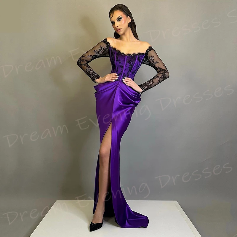 

2024 New Modern Women's Mermaid Elegant Evening Dresses Long Sleeve Lace Appliques Prom Gowns Charming Split Vestido De Noche