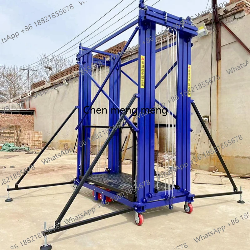 Portable electric telescopic lifting scaffolding steel frame automatic platform with wire rope sling suitable for warehouse carg