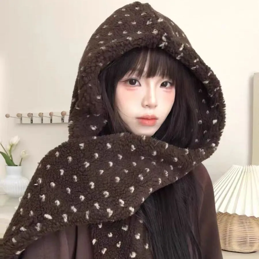 

Korean Style 2-Piece Set for Women - Autumn Winter Hood & Neck Gaiter, Thickened Plush, Warm Windproof & Cold-Proof