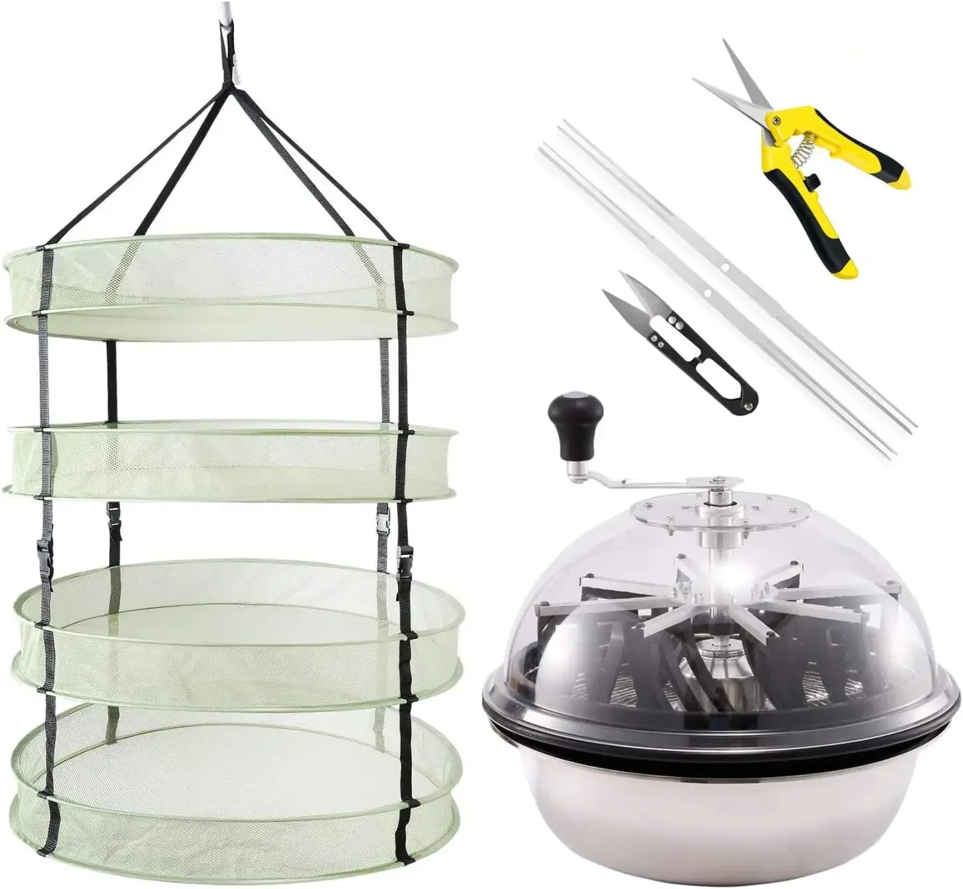 

16-Inch Bud Leaf Bowl Trimmer Twisted Spin Cut for Plant and Flower, Upgraded Gears, Combo with 2FT 4 Layers Hanging Herb