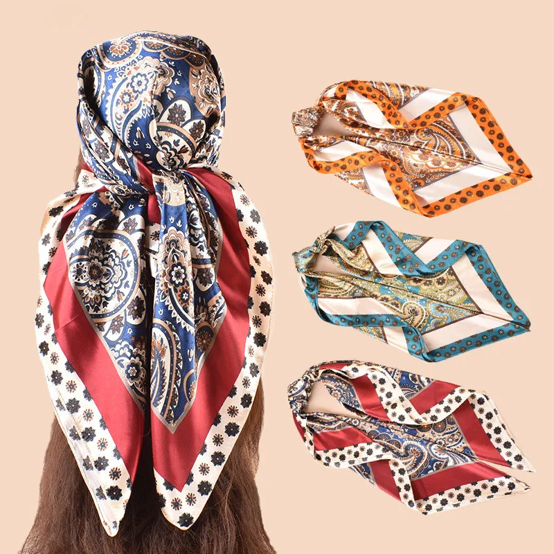 Neue luxuriöse Twill-Seidenschals für Damen, große Tücher, Bandana, Kopftuch, Hijab, quadratisches Kopftuch, Halstuch für Damen, 90 x 90 cm