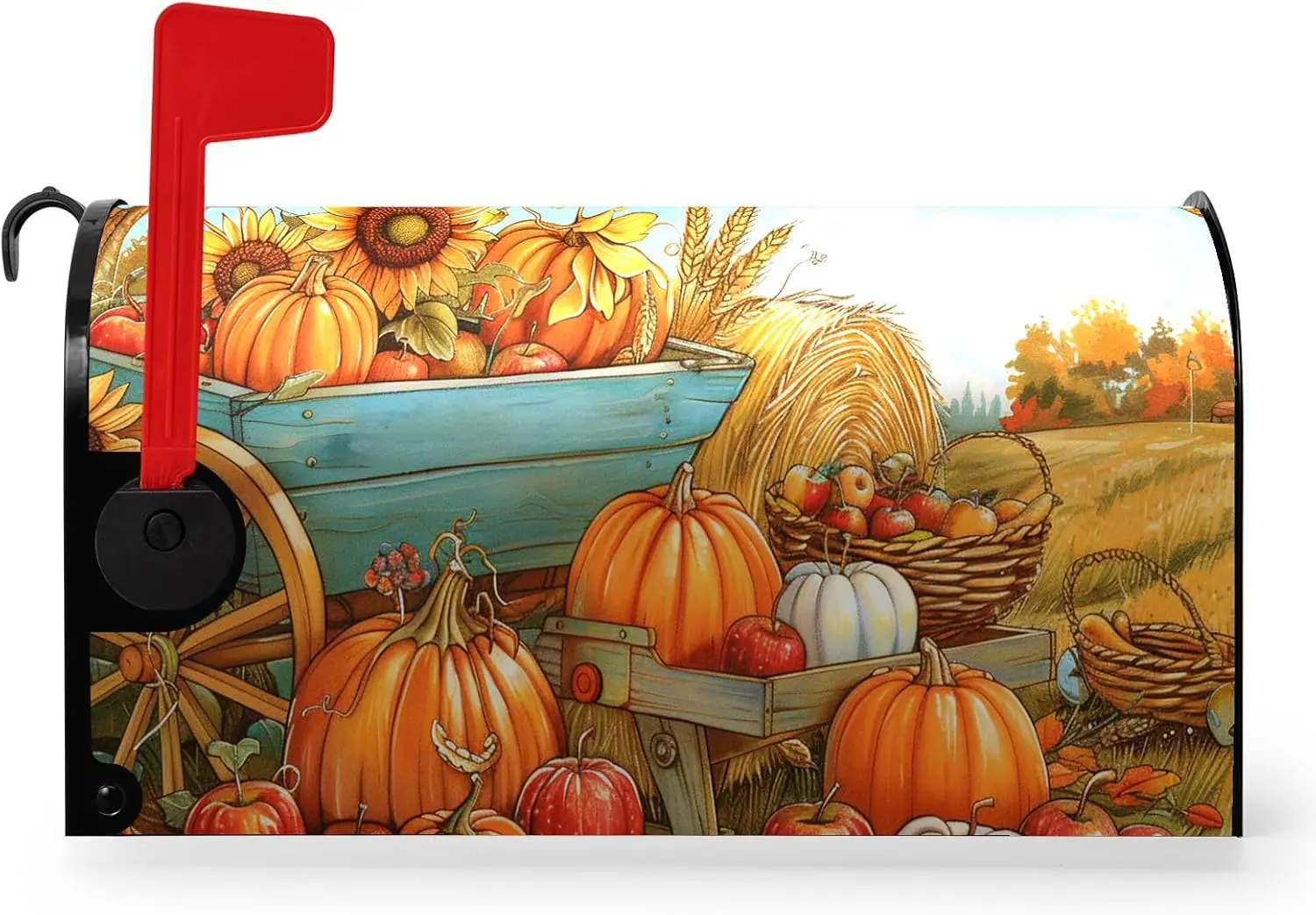 Fall Pumpkins Mailbox Covers Magnetic Large Size 25.5 X 21 Inch Autumn Harvest Sunflower Mailbox Wraps Cover Farmhouse Seasonal