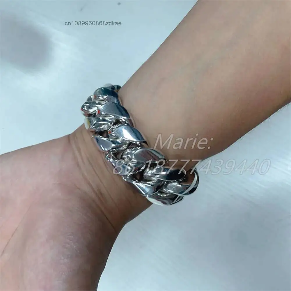 Luxury Hip Hop Jewelry Fashion Style Luxury and Heavy Bracelet Hand Make Cuban Bracelet Miami Cuban Link Chain 999 Silver.
