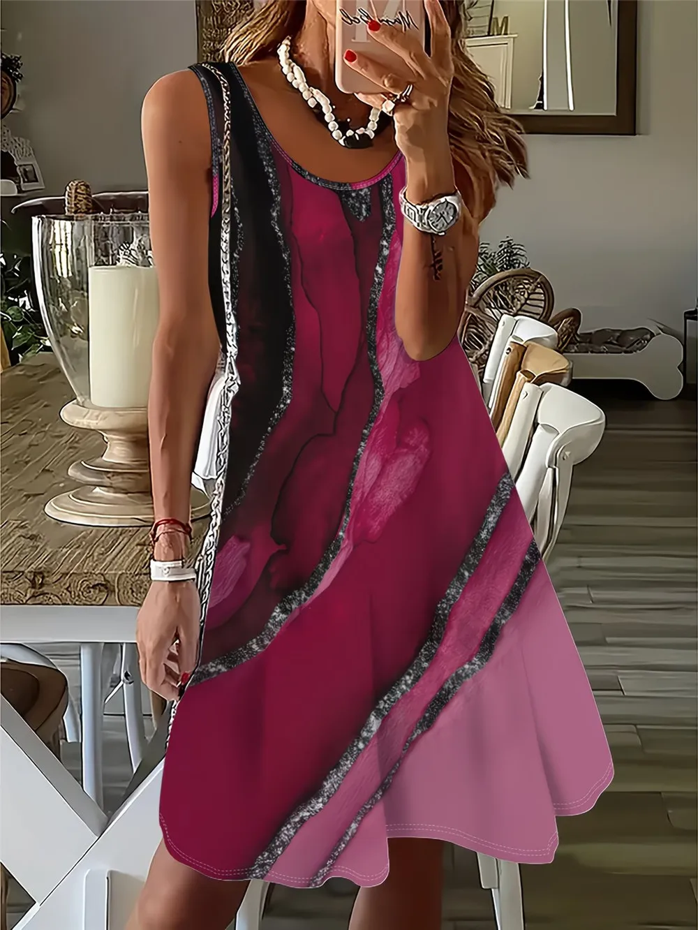 

Sleeveless Tie-dye Beach Casual Women Mini Dresses Summer 3D Printed Street Ladies Dress 3XL Plus Size Loose Casaul Dress