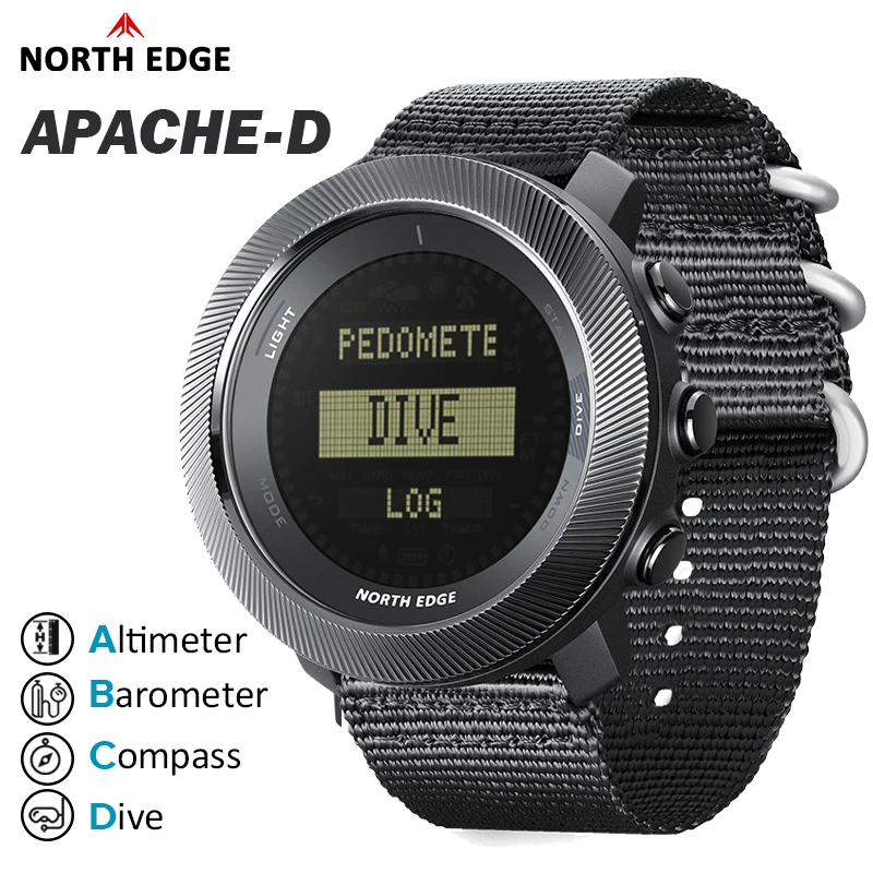 

Смарт-часы NORTH EDGE APACHE-D 2025 года, часы для бесплатного дайвинга, спортивные цифровые часы, высотомер, барометр, компас, мировое время, водонепроницаемые, 100 м