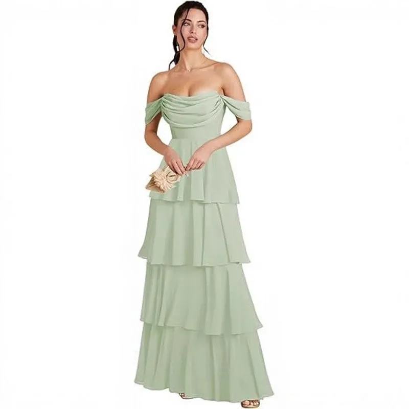 Robe De soirée De bal élégante, épaules dénudées, plis à plusieurs niveaux, ligne a, Robe De concours De soirée formelle, Robe d'anniversaire