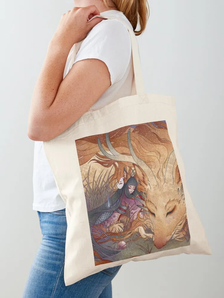 

Slumbering Kitsune and Dragon Tote Bag Customizable tote bag Beach bag luxury women bags luxury women