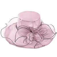 Solid Color Flowers Women Derby Hat Wide Brim UV Protection Summer Ruffles Sun Hat Organza Foldable Bridal Tea Party Wedding Hat - Image 3