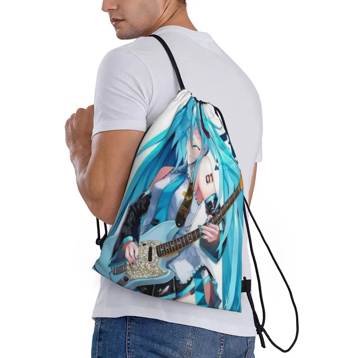 Hatsune Miku Draagbare Sporttas Dikker Trekkoord Riem Rijrugzak Gym Trekkoord Schoenen Tas Kleding Rugzakken