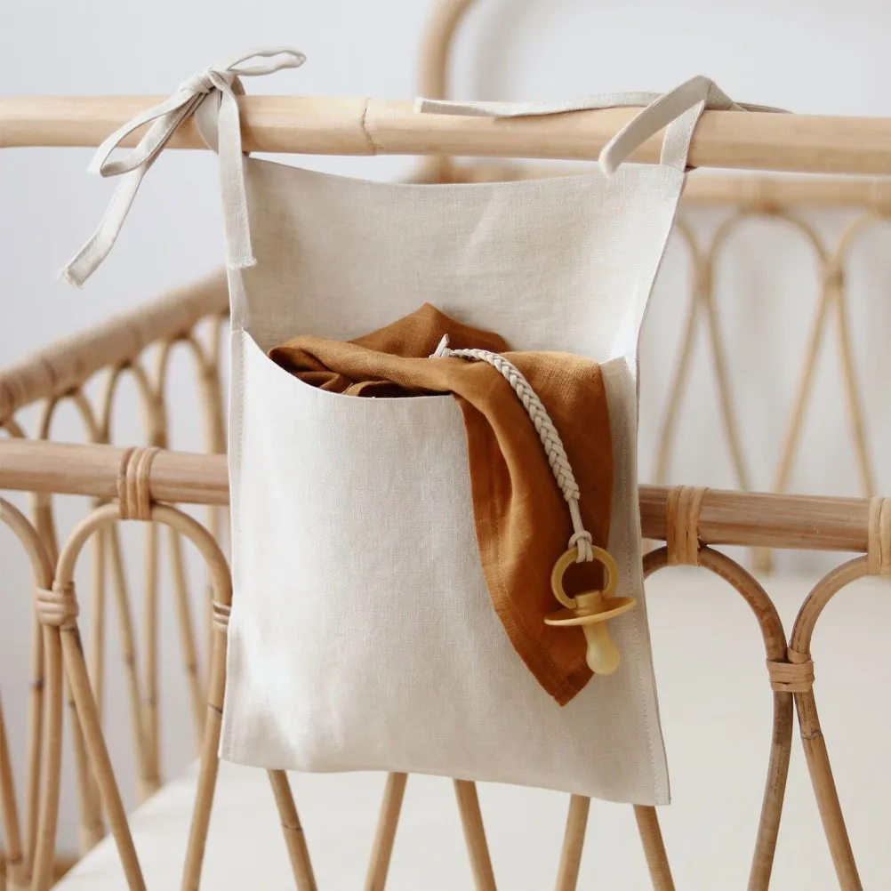 Multi-Functional Linen Hanging Pouch Moisture-Proof Bedside Storage Bag Organizer Nursery Hanging Storage Bag Sundries Organizer