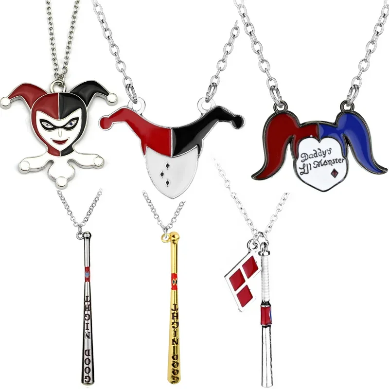 Popular Movie Suicide Squad Charms Necklace The Clowns Girl Harley Quinn Enamel Pendant Necklaces Jewelry Accessories for Women