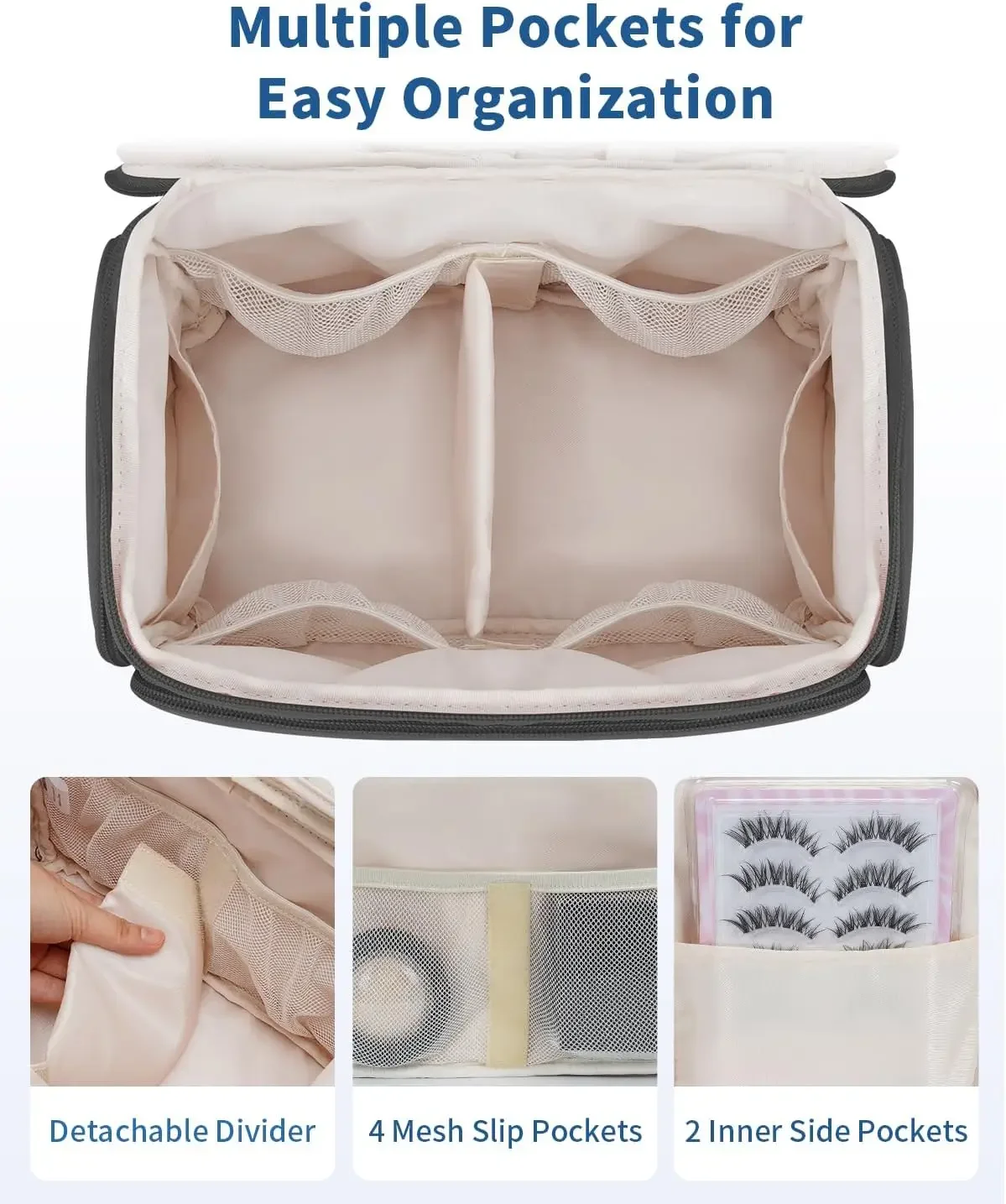 Afbeelding 4: WANDF reistoilettas voor dames, wijd open grote make-uptas met handvat, gezwollen make-up organizer voor toiletartikelen, cosmetica, A