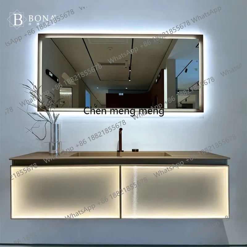 

Solid wood paint Corian integrated basin countertop can be customized modern simple wind washing table