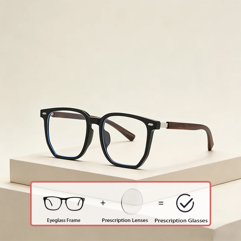 

Custom Prescription Glasses Men Women Fashion Anti Blue Light Blocking Diopter Eyewear Vintage Wooden Accessory TR90 Eyeglasses