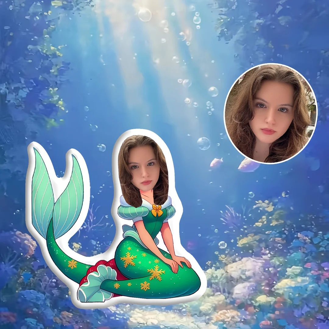 Personalized Photo // Adult Face Pillow - Custom Mermaid Princess Style Cushion Featuring Your Own Photo, Soft Filling Gift Suit