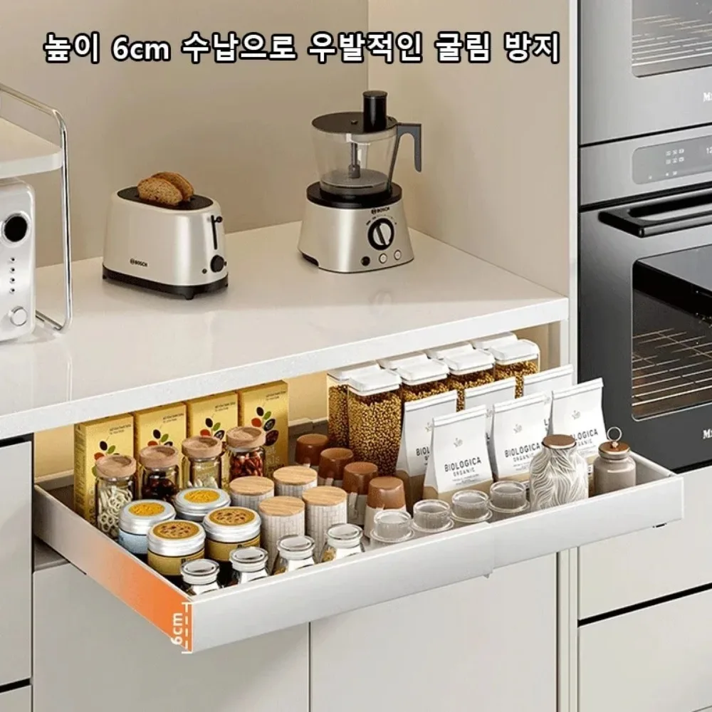 Scalable Pull-out Kitchen Storage Rack with Slide Rails Drawer Type Storage Tray Spice Box Storage Rack Cabinets Organizer