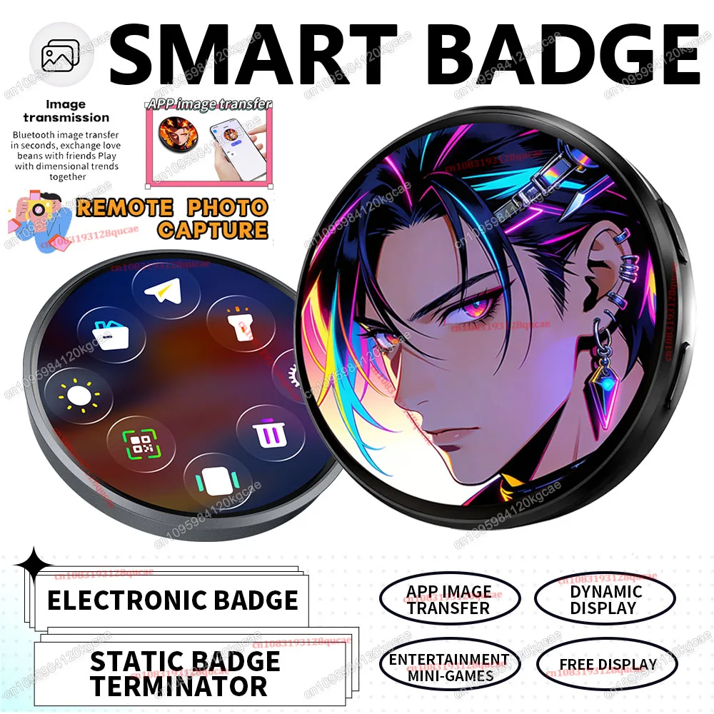 

New Anime E-Badge Display Pin Touch Screen LED Button Collectible Cyber Dynamic Gifts for Otaku Fans And Friends Smart Badge Men