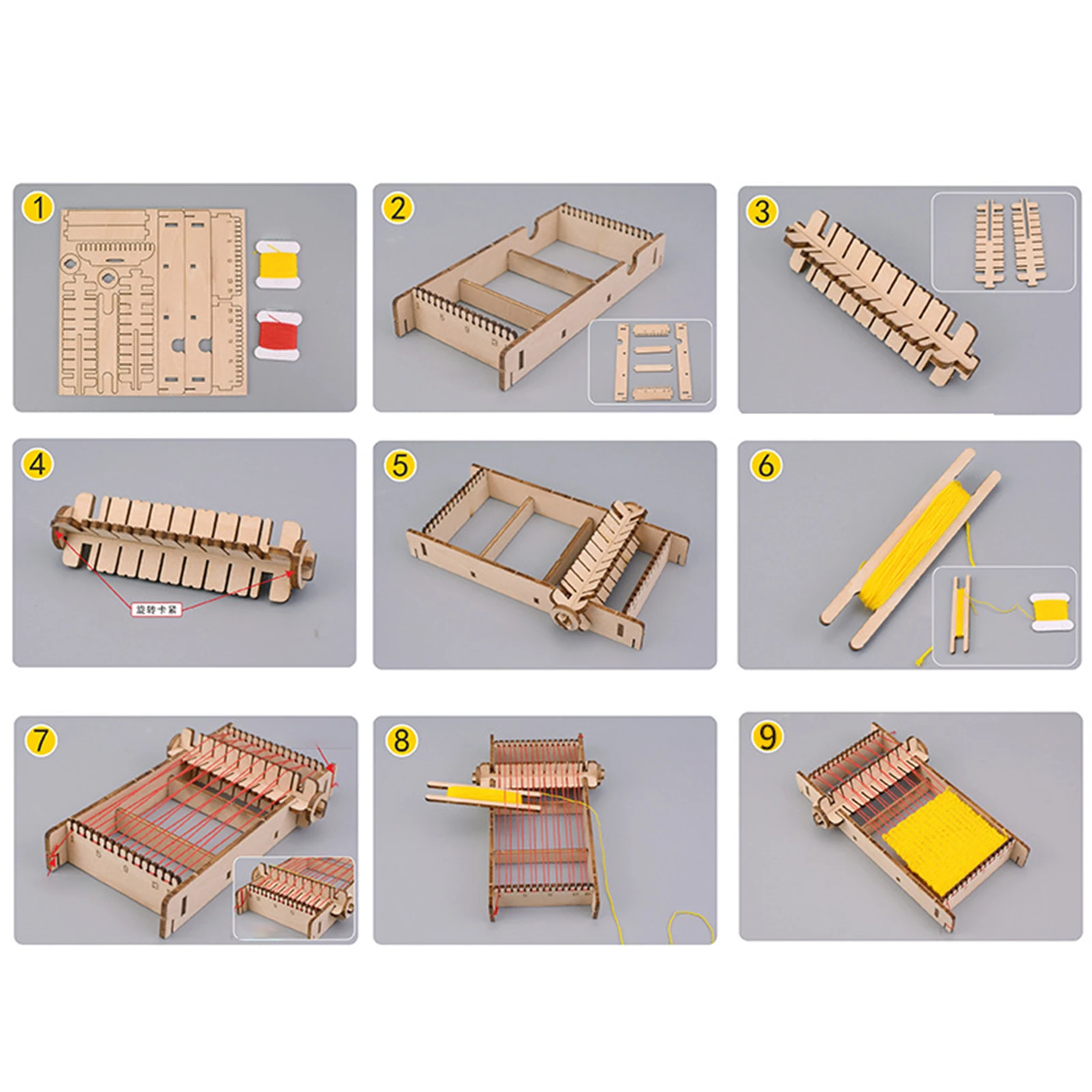 Máquina de tejer de madera para niños, telar tejido a mano con accesorios, máquina tejida artesanal, marco de tejido