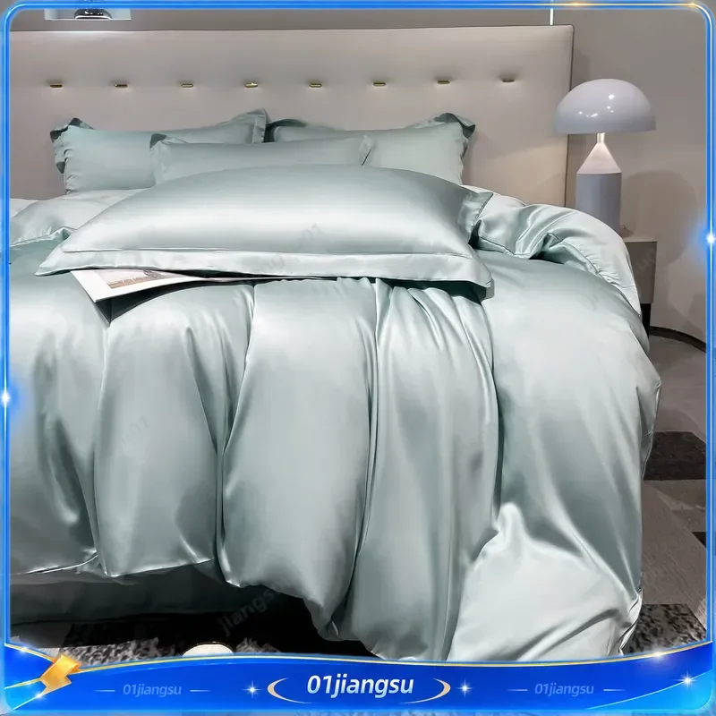 100% Lyocell Bedding Set Lenzing Tencel Double Spun Silk Duvet Cover Sheet Pillowcase Spring Summer Cool Soft Naked Sleep 3pc