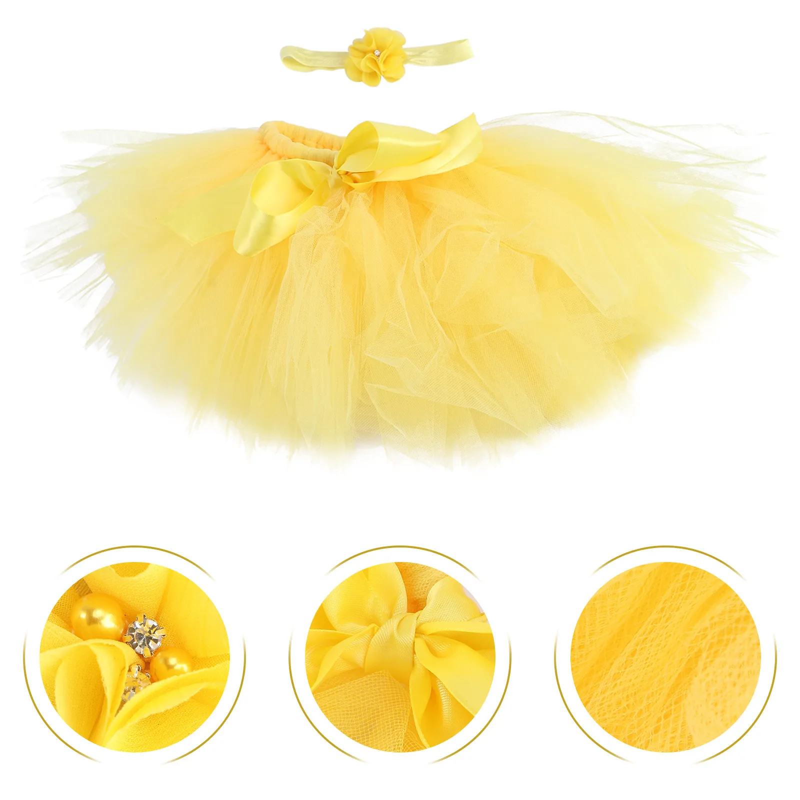 Conjunto de Falda Tutú Amarilla de Tul Suave para Bebé, Regalo para Baby Shower, Ropa para Niña Recién Nacida de 0 a 12 Meses, Set con Diadema