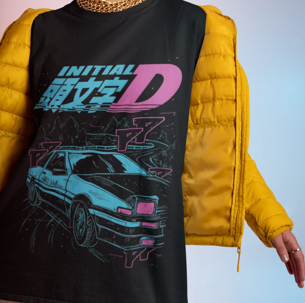 Initial D Shirt Takuma Fujiwara Tshirt Mika T-Shirt Car Anime Tee Racing Manga