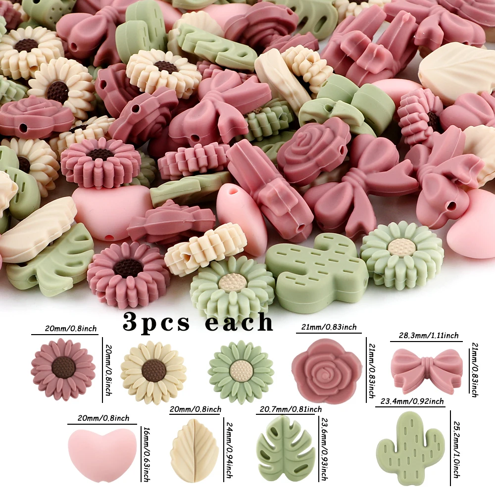 27 teile/los Pflanze Serie Blumen/Blatt/Kaktus Silikon Bead Set Für Schmuck Machen DIY Zubehör Armbänder Halsketten Ohrringe