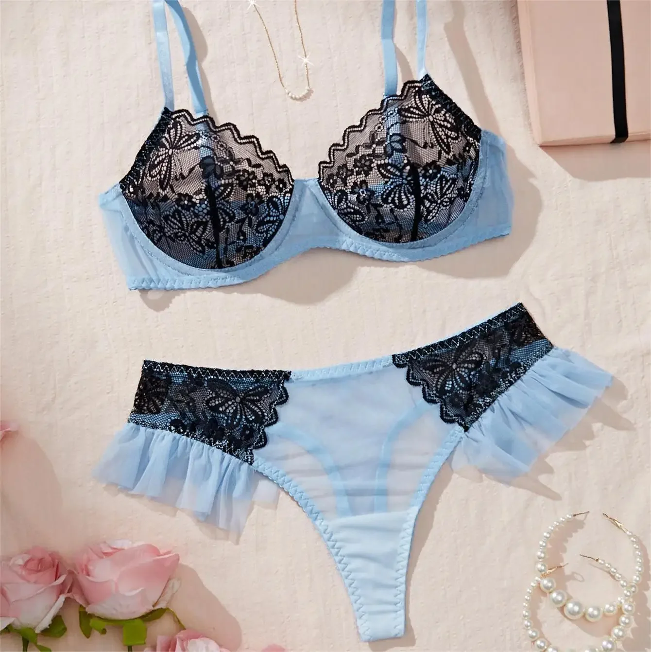 

Удобный кружевной сексуальный бюстгальтер без подкладки, женское нижнее белье большого размера, маленькое свежее женское белье, комплект