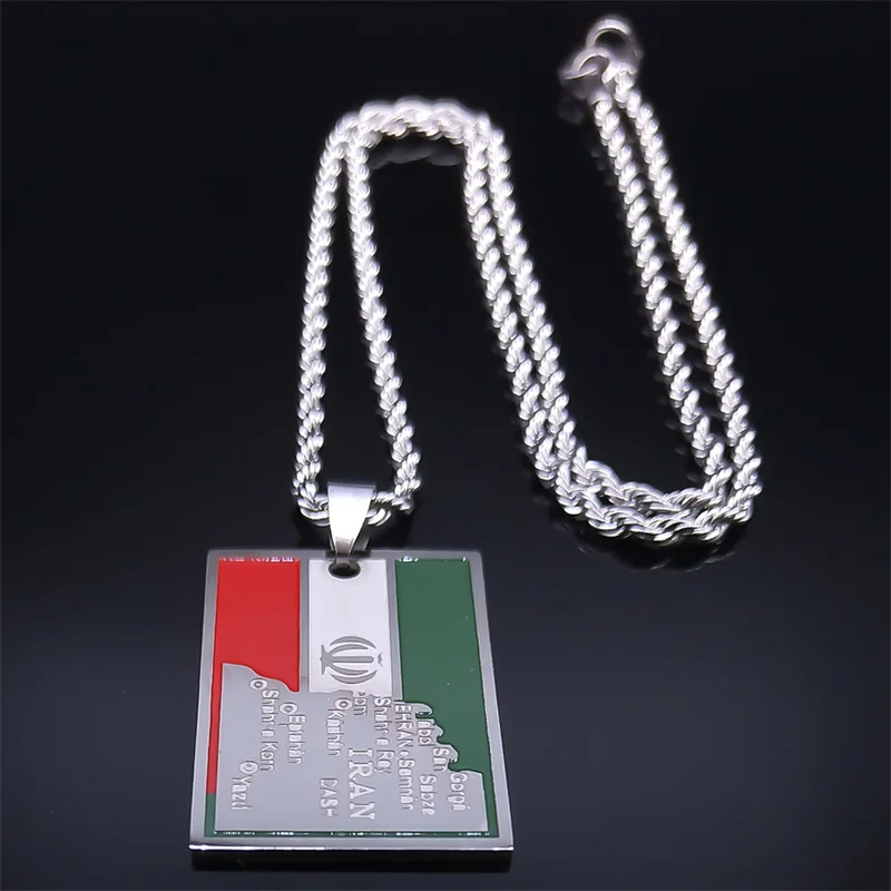 Saudi Arabia Iran Country Flag Necklace for Men Stainless Steel Enamel Iranian Geometric Necklaces Jewelry Gifts collar N6284S05