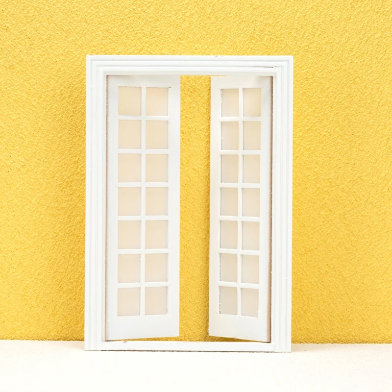 Miniatura janela porta boneca casa acessórios, DIY mini móveis, cor branca, oco para fora, Dropship, 1:12