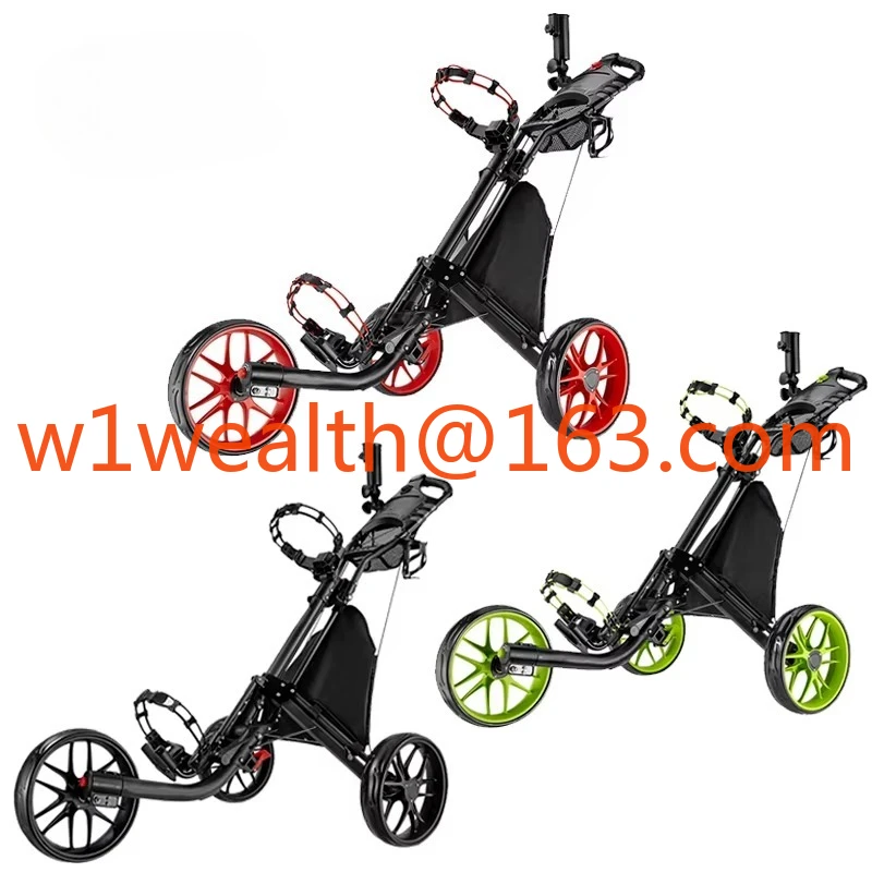 

Hot Sale Golf Trolley 3 Wheels Aluminum Folding Height Adjustable Golf Trolley with Umbrella Stand Waterproof Bag