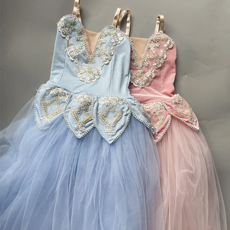 Vestido de Ballet romántico para niños, trajes de actuación de baile de cisne para niñas, vestido de tul de terciopelo largo, vestido de bailarina de Skate