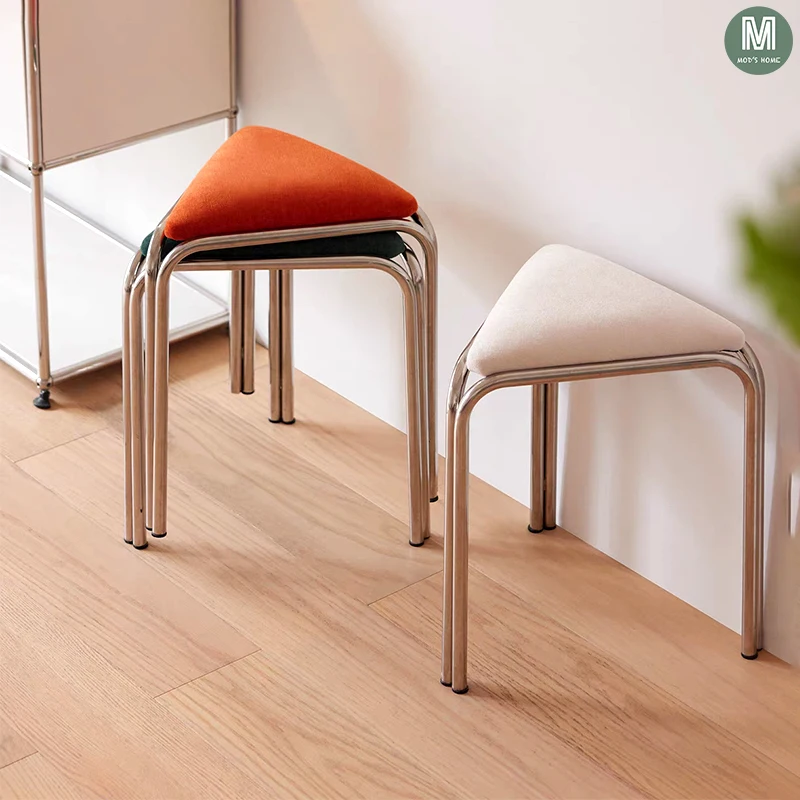

Light luxury minimalist stainless steel second-hand high-end stool small apartment creative in Bauhaus shoe changing stool